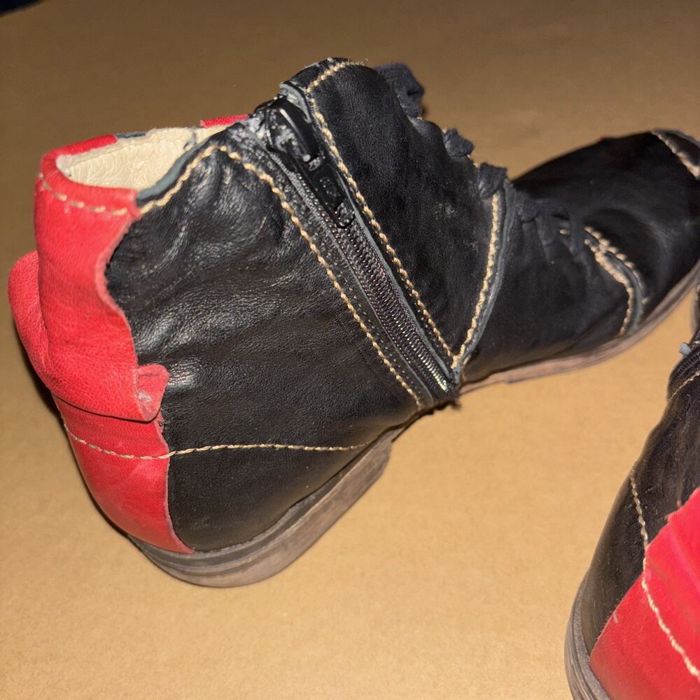 Vintage Rivers Leather Lace Up Boots Bohemian 38 Black Red Leather - Picture 5 of 7